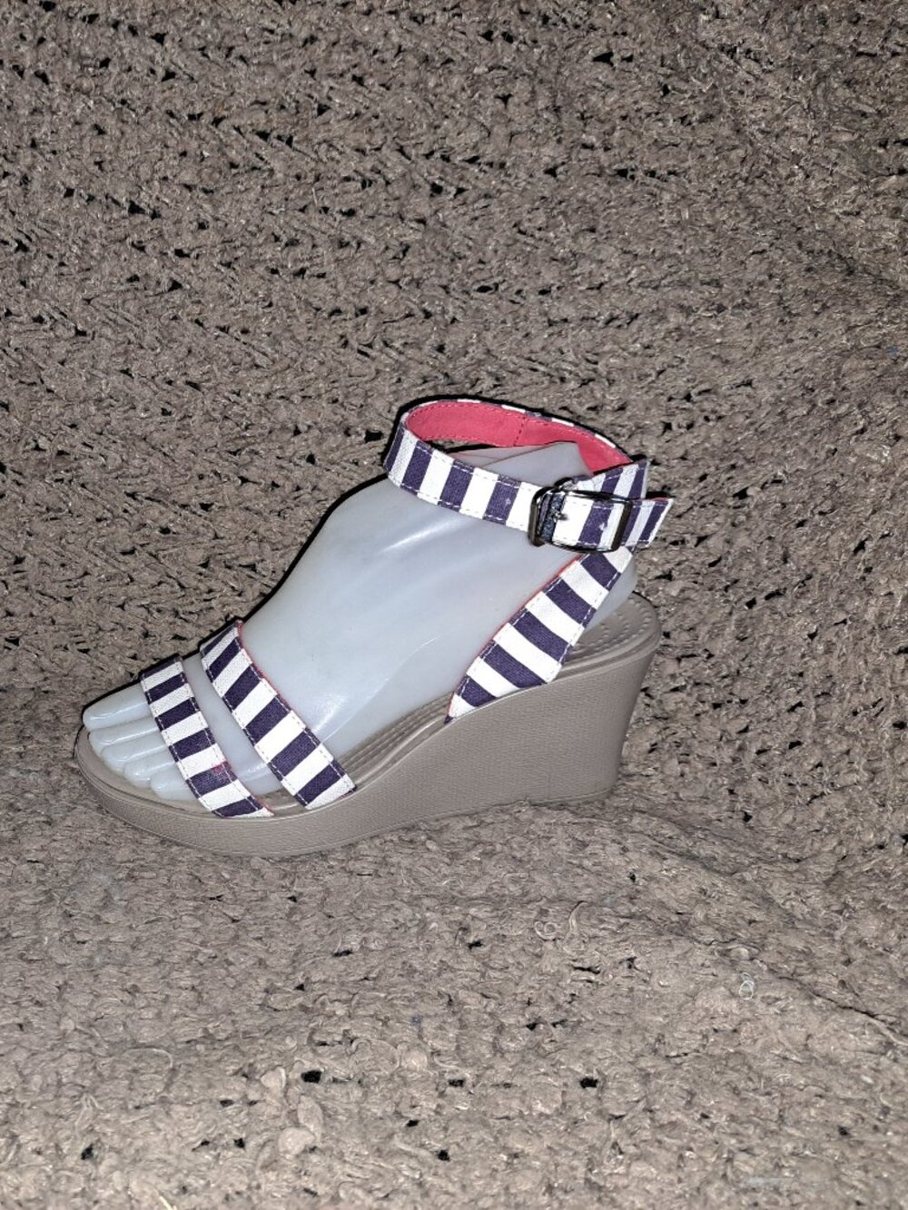 CROCS-Leigh-Red/White/Blue Canvas Striped Wedge Sandals-Sz 6-Near Mint